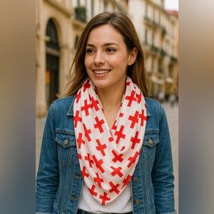Red and White Patterned infinity Scarf